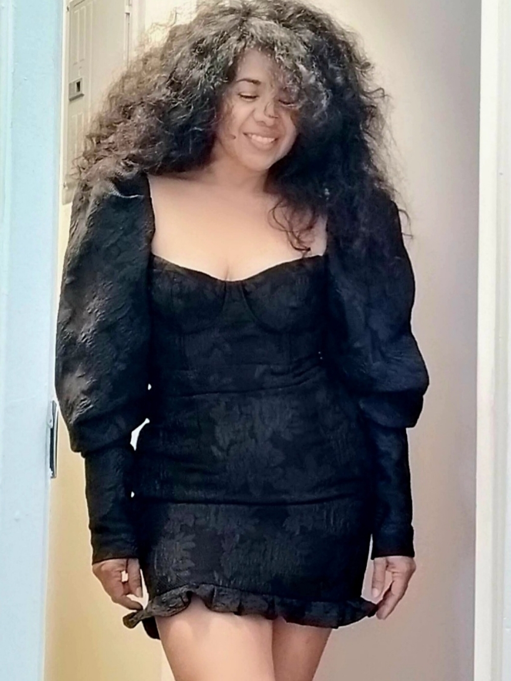 Glamorous Black Textured Fabric Dress